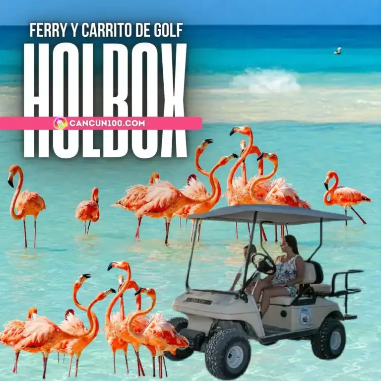 Holbox com ferry e carrinho de golfe